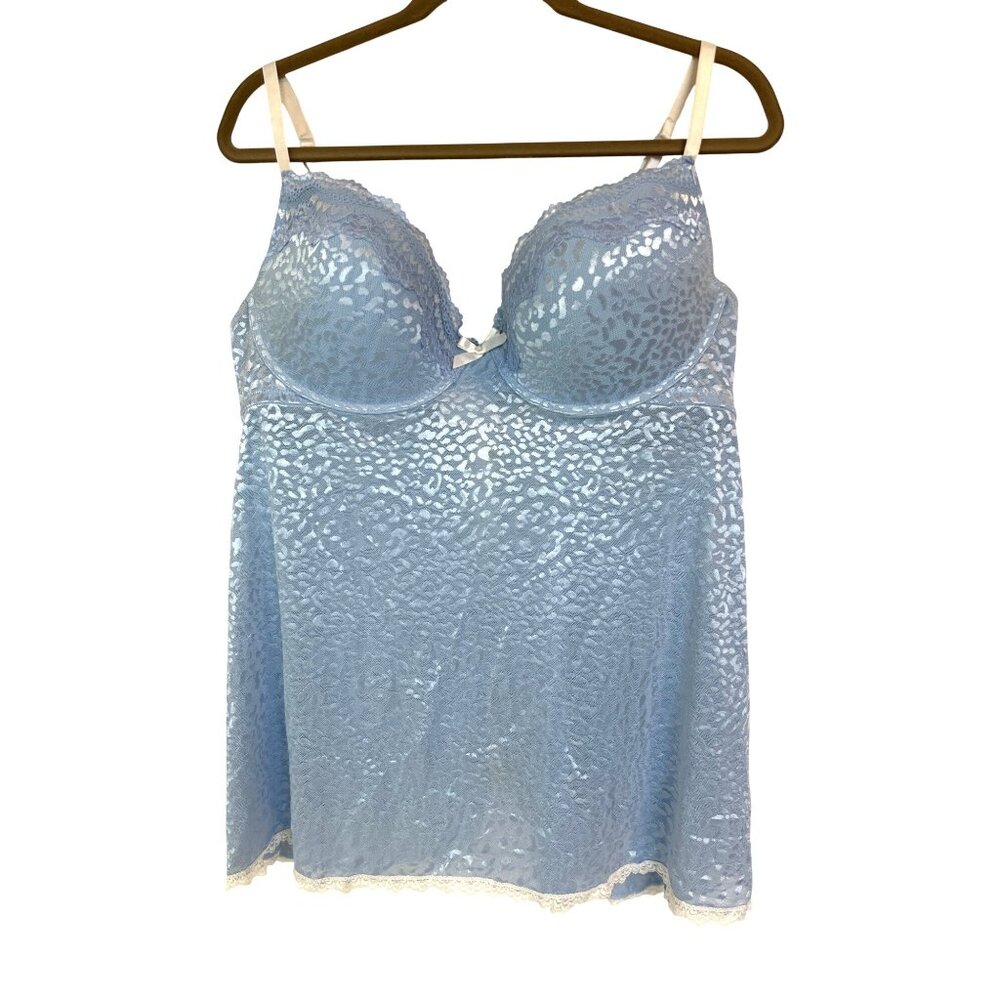 Passion Forever 2X Chemise Lingerie Powder Blue‎ Animal Print Underwire Sexy